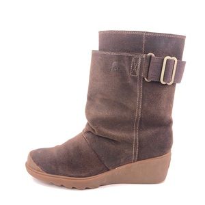 Sorel Toronto Mid Brown Leather Pull on Wedge Boots 9